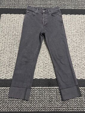 Denim Forum Arlo Hi Rise Cuff Straight Leg Jeans Sz 28 Washed Black Classic